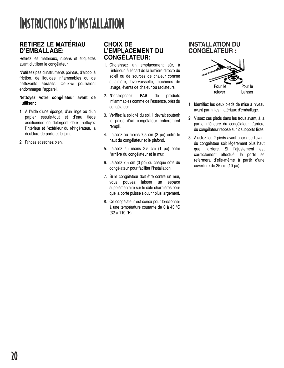 Amana 1-82034-002 Instructions d’installation, Installation DU Congélateur, Nettoyez votre congélateur avant de l’utiliser 