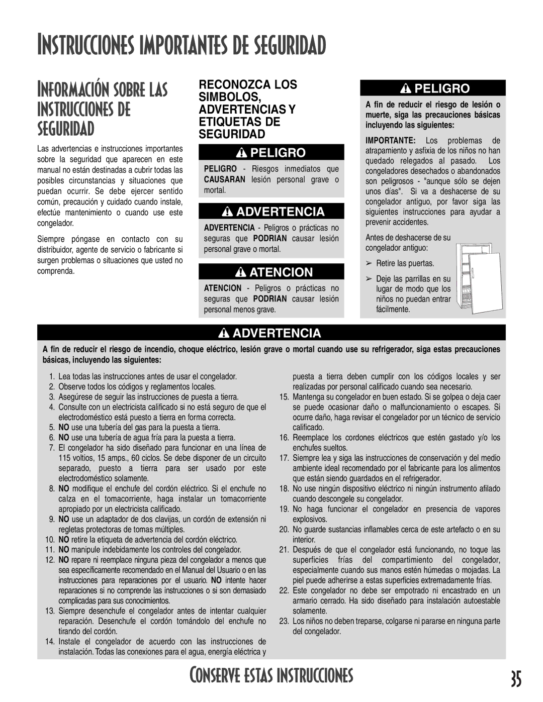 Amana 1-82034-002 owner manual Instrucciones importantes de seguridad, Retire las puertas 