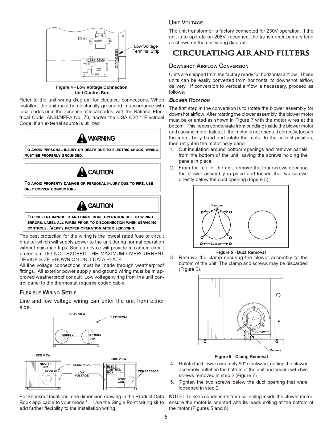 Amana 10730418 Circulating AIR and Filters, Flexible Wiring Setup, Unit Voltage, Downshot Airflow Conversion 