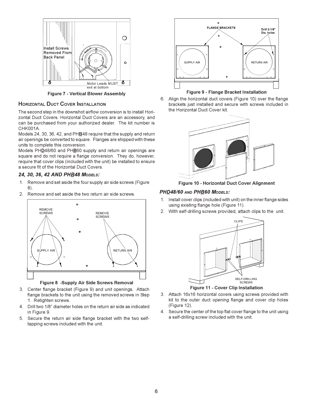 Amana 10730418 installation instructions PHD48/60 and PHB60 Models, Horizontal Duct Cover Installation 