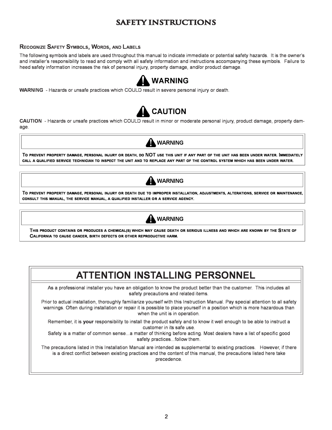 Amana 10730418 installation instructions Safety Instructions, Attention Installing Personnel 