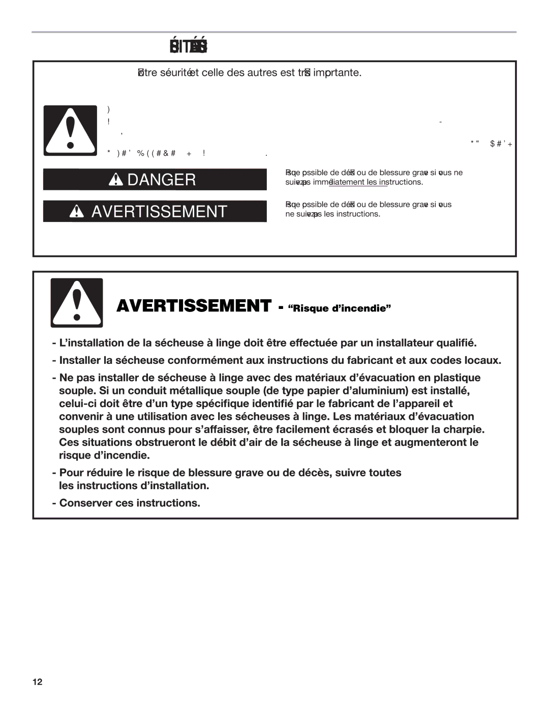 Amana 1W10287572A warranty Sécurité DE LA Sécheuse, Votre sécurité et celle des autres est très importante 