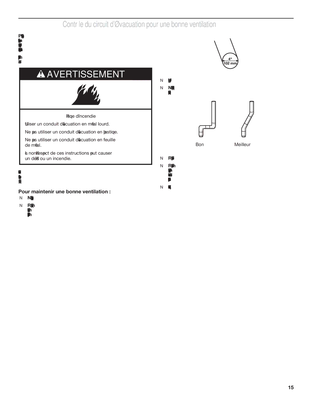 Amana 1W10287572A warranty Contrôle du circuit dévacuation pour une bonne ventilation, Pour maintenir une bonne ventilation 