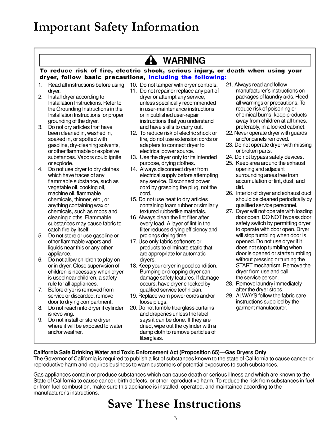 Amana 40119701 owner manual Important Safety Information 