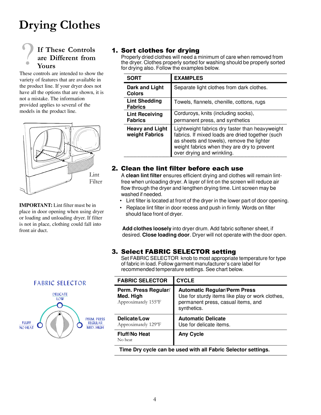 Amana 40119701 owner manual Drying Clothes, If These Controls, Yours 