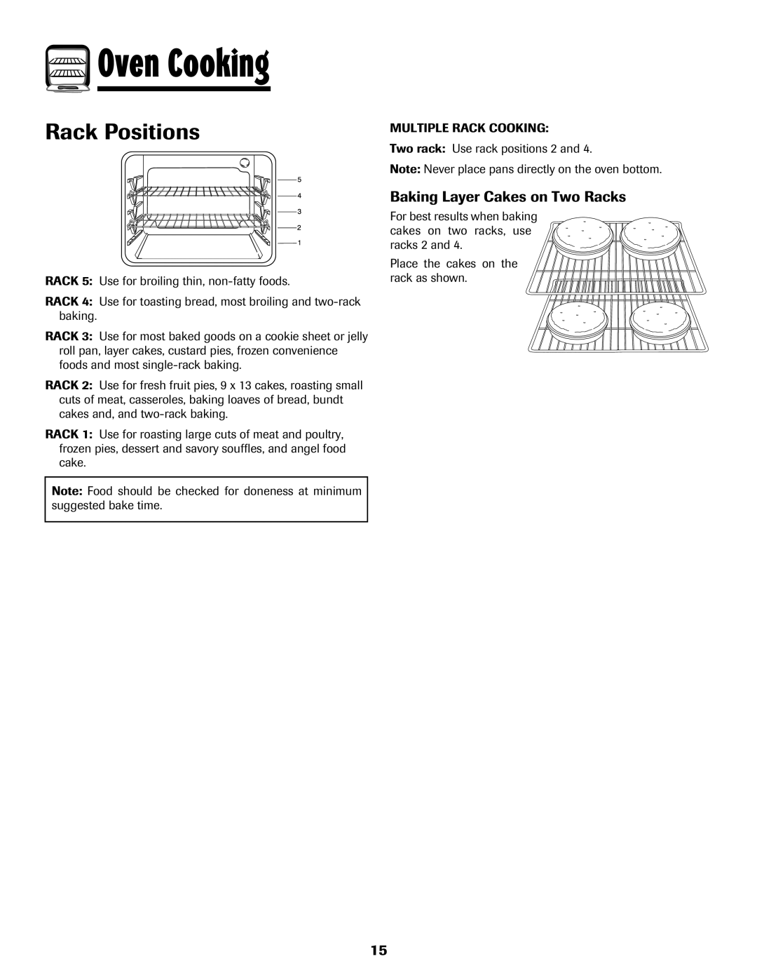 Amana 500 manual Rack Positions, Baking Layer Cakes on Two Racks, Two rack Use rack positions 2 