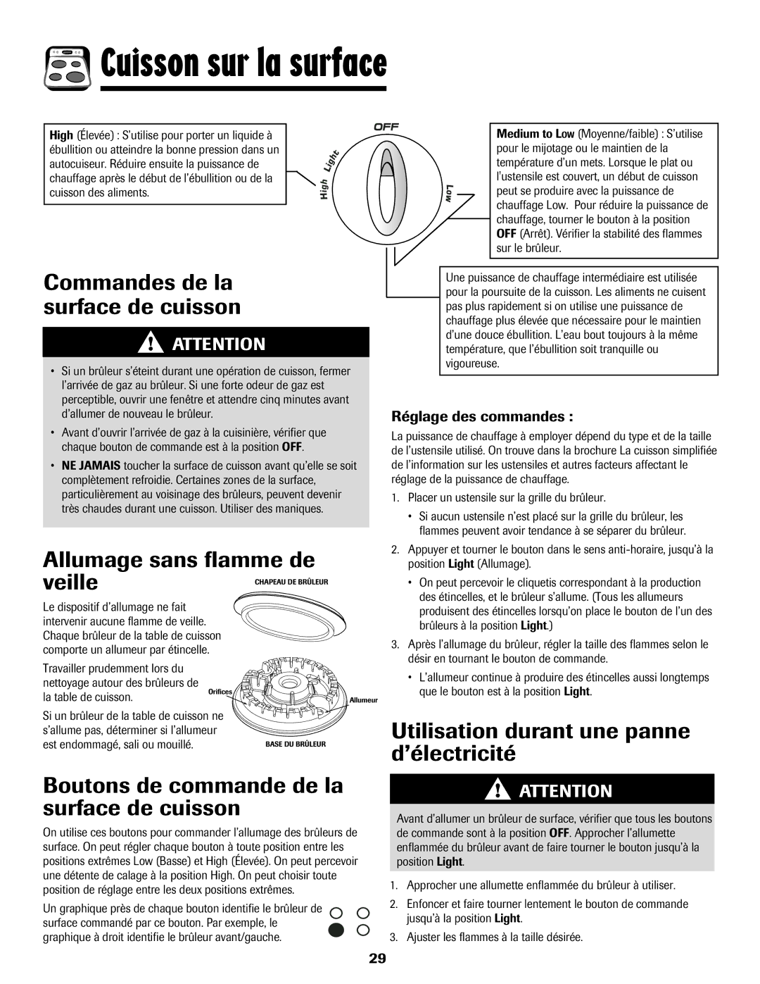 Amana 500 manual Cuisson sur la surface 