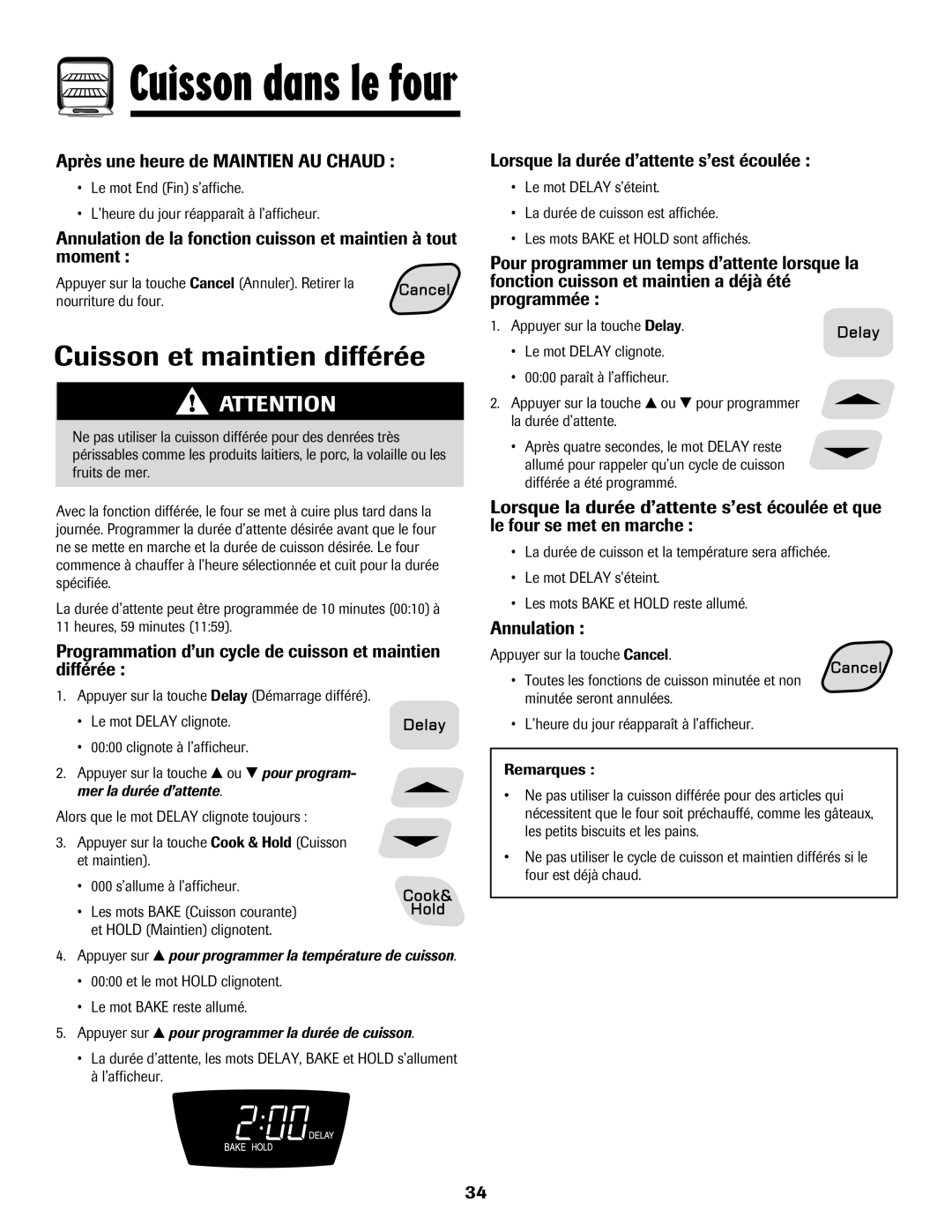 Amana 500 manual Cuisson et maintien différée 