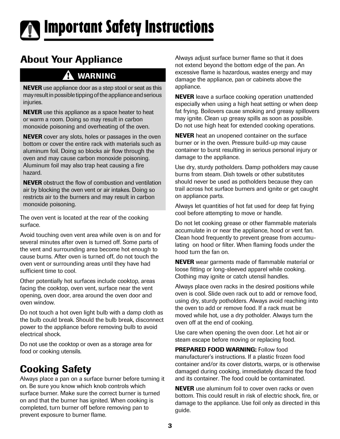 Amana 500 manual About Your Appliance, Cooking Safety 