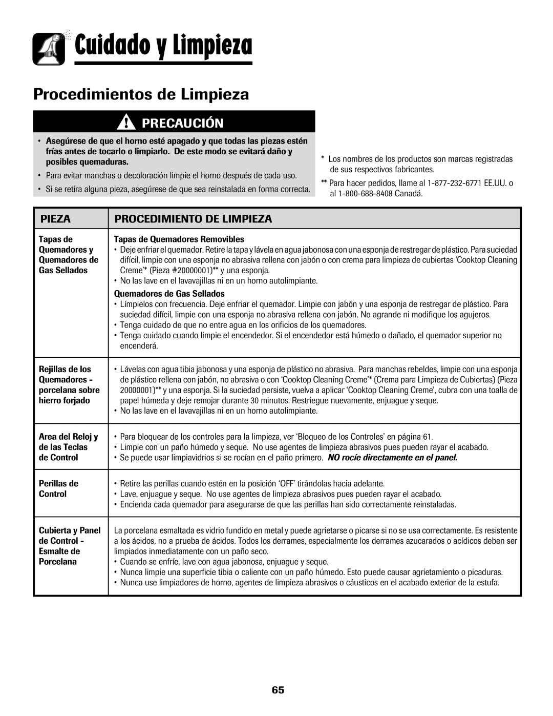 Amana 500 manual Procedimientos de Limpieza, Pieza Procedimiento DE Limpieza 