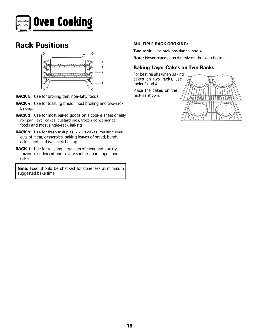 Amana 500 manual Rack Positions, Baking Layer Cakes on Two Racks, Oven Cooking 