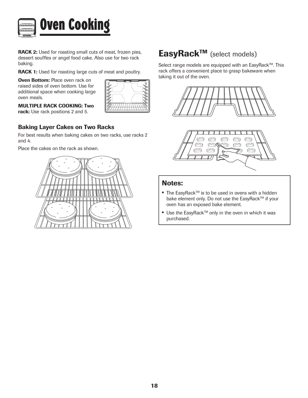 Amana 8113P454-60 warranty EasyRackTM select models, Baking Layer Cakes on Two Racks 