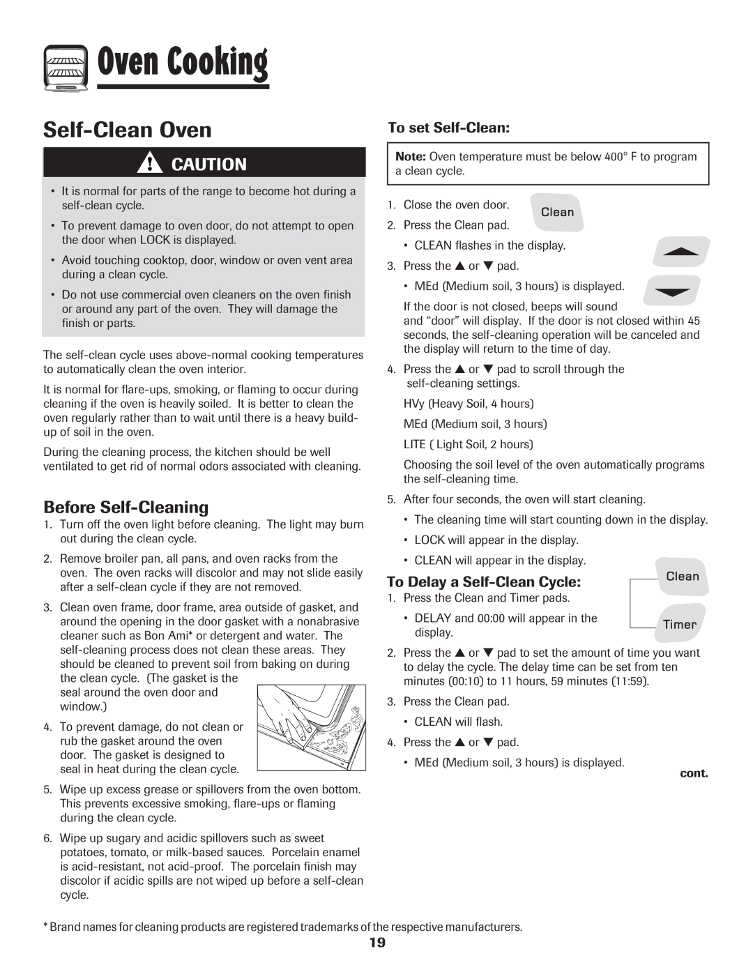 Amana 8113P454-60 warranty Before Self-Cleaning, To set Self-Clean, To Delay a Self-Clean Cycle 