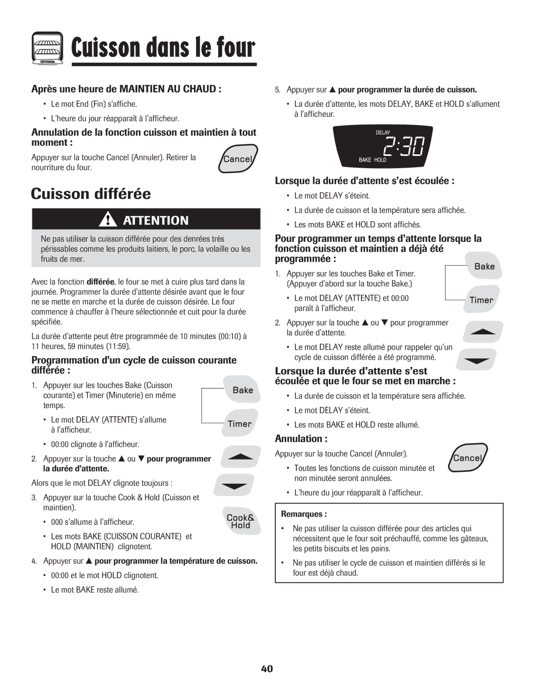 Amana 8113P454-60 warranty Cuisson différée 