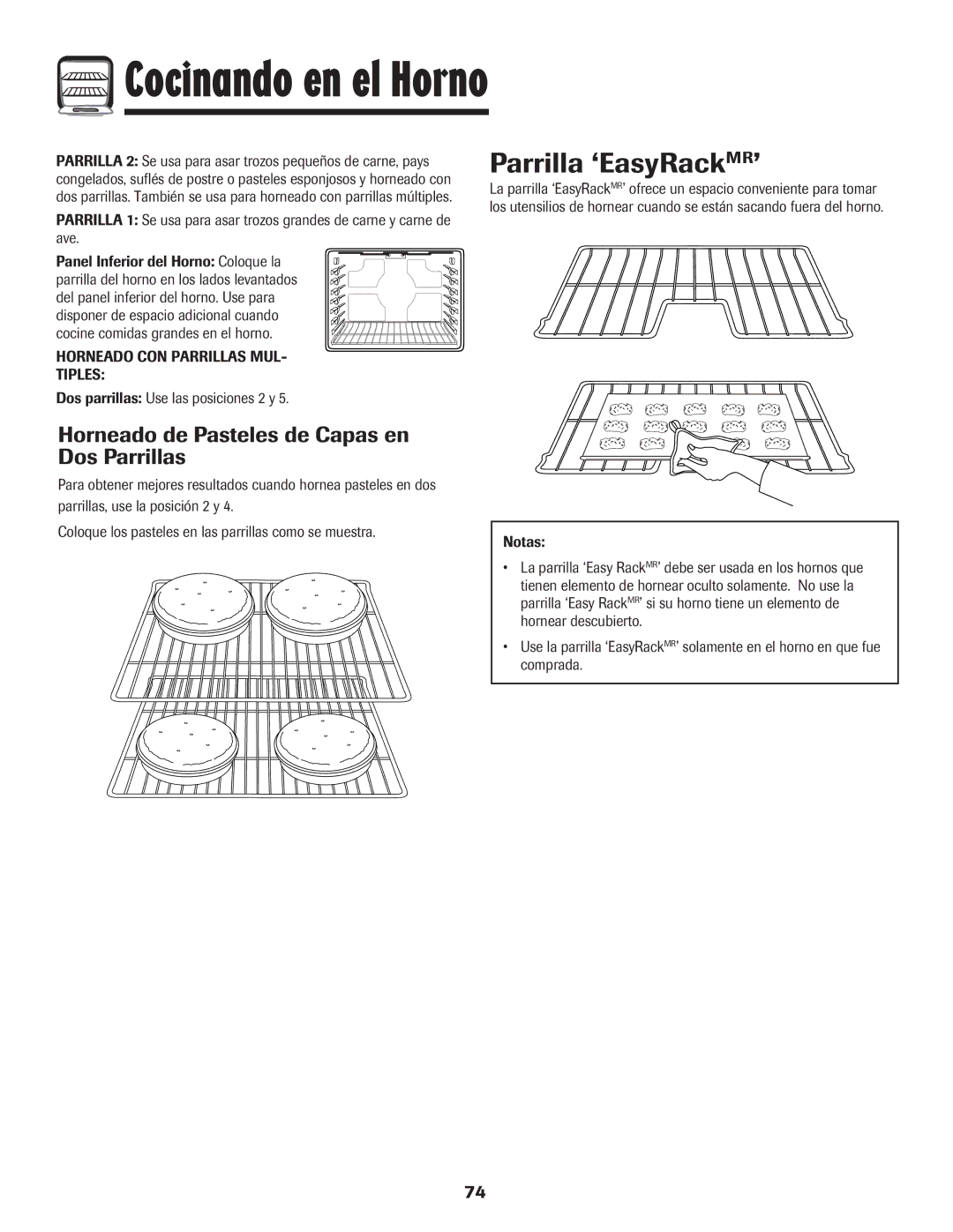 Amana 8113P454-60 warranty Parrilla ‘EasyRackMR’, Horneado de Pasteles de Capas en Dos Parrillas 