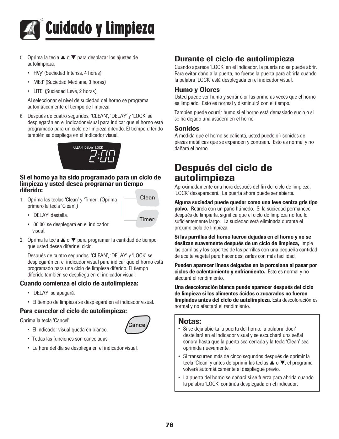 Amana 8113P454-60 warranty Después del ciclo de autolimpieza, Durante el ciclo de autolimpieza, Notas 