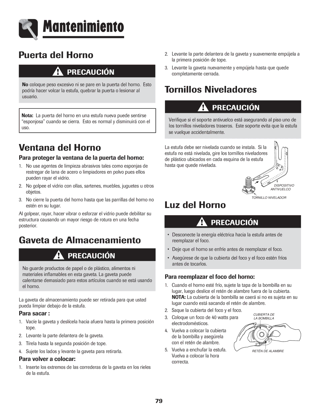 Amana 8113P454-60 warranty Mantenimiento 