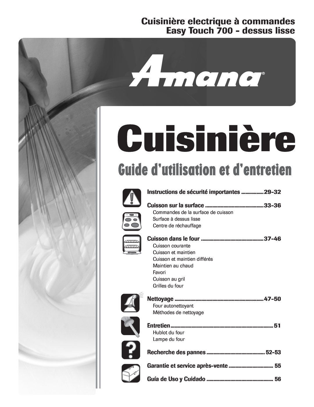 Amana 8113P454-60 warranty 29-32, 33-36, 37-46, 47-50, 52-53, Cuisinière, Guide d’utilisation et d’entretien 