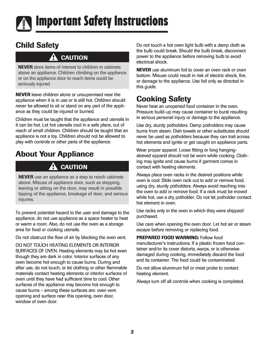 Amana 8113P454-60 warranty Important Safety Instructions, Child Safety, About Your Appliance, Cooking Safety 
