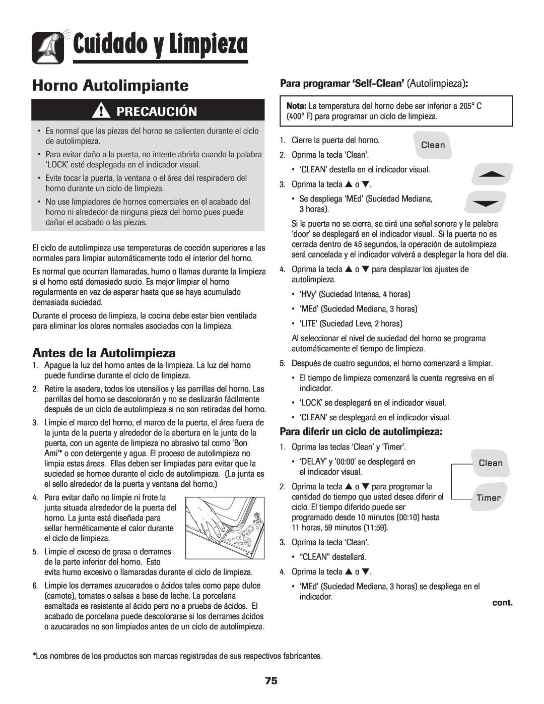 Amana 8113P454-60 Cuidado y Limpieza, Antes de la Autolimpieza, Para programar ‘Self-Clean’Autolimpieza, Precaución 