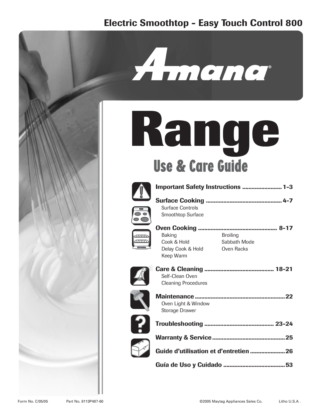 Amana 8113P487-60 important safety instructions Electric Smoothtop Easy Touch Control 