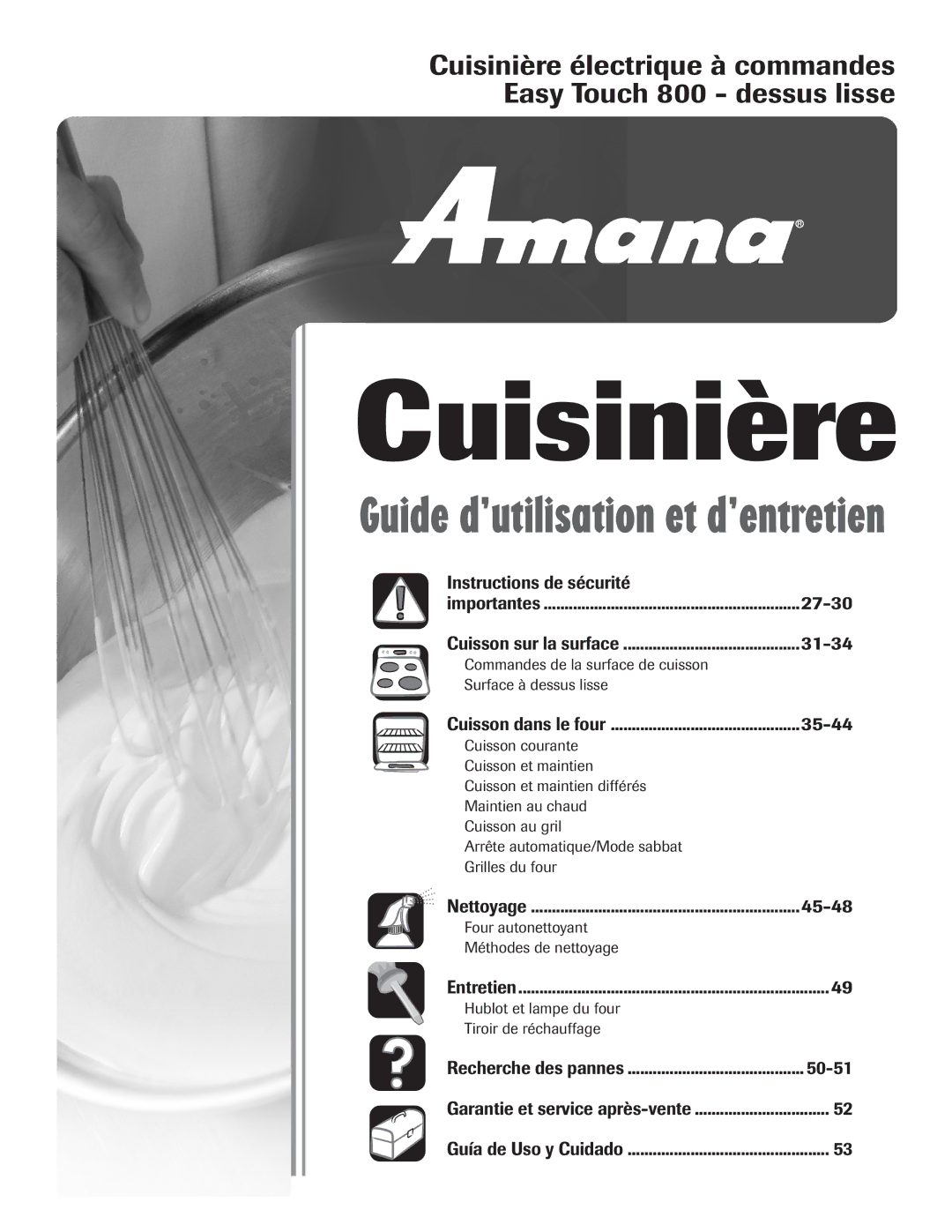 Amana 8113P487-60 important safety instructions Instructions de sécurité, 27-30, 31-34, 35-44, 45-48, 50-51 