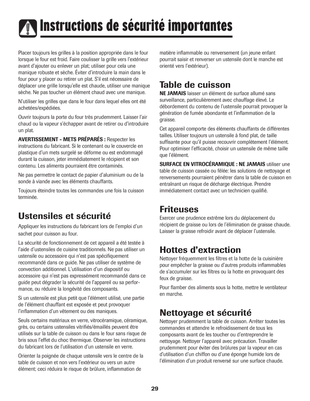 Amana 8113P487-60 Table de cuisson, Ustensiles et sécurité, Friteuses, Hottes d’extraction, Nettoyage et sécurité 