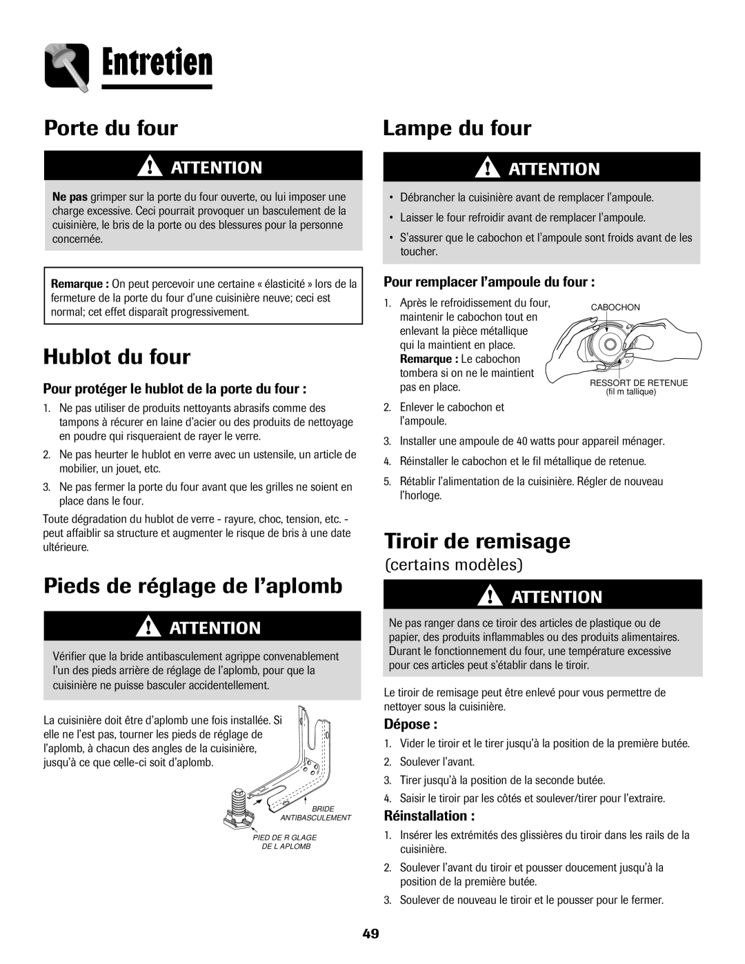 Amana 8113P487-60 important safety instructions Entretien 