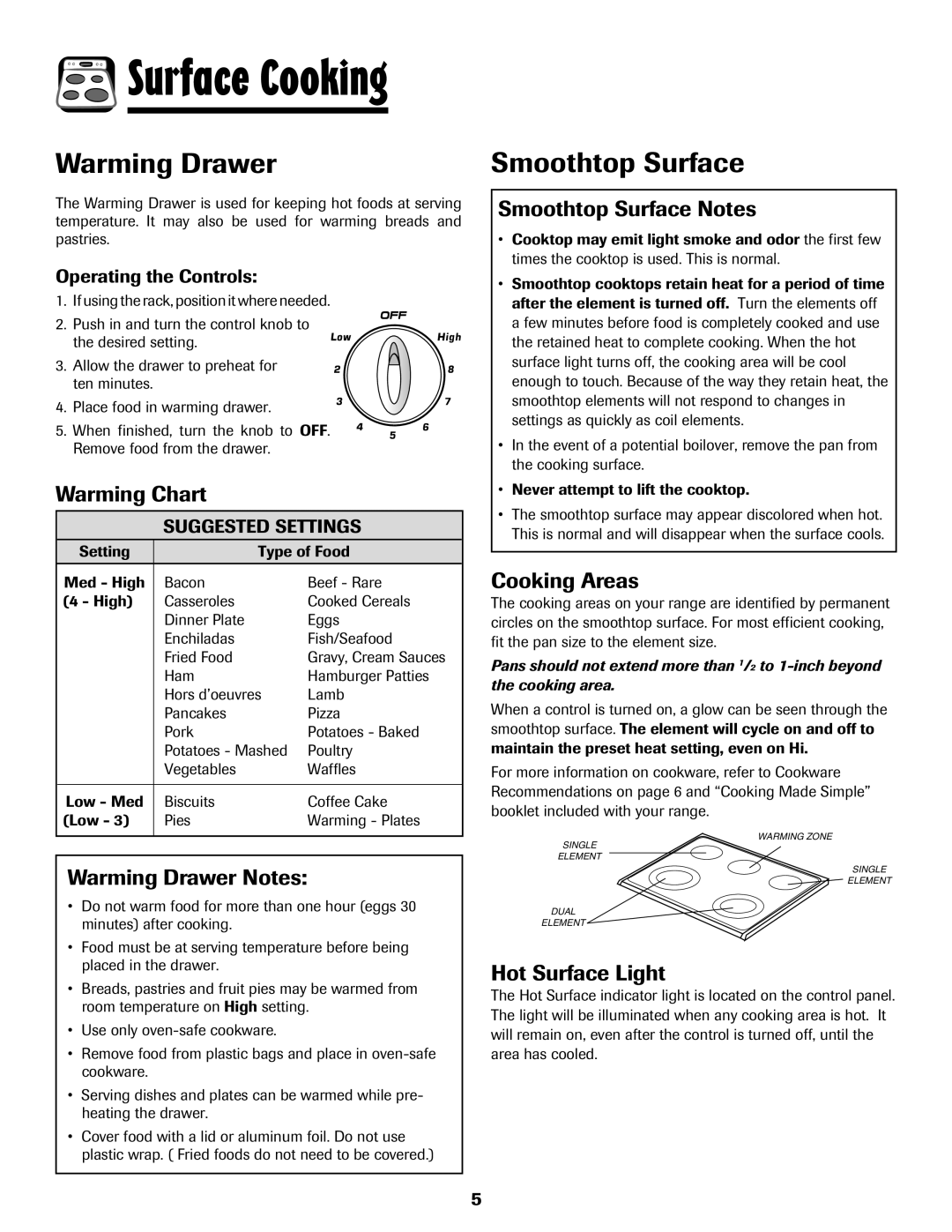 Amana 8113P487-60 important safety instructions Warming Drawer, Smoothtop Surface 