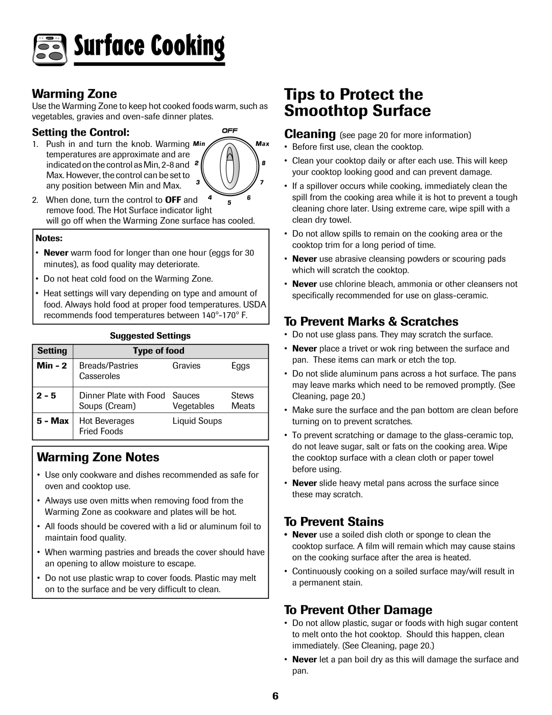 Amana 8113P487-60 important safety instructions Tips to Protect Smoothtop Surface 