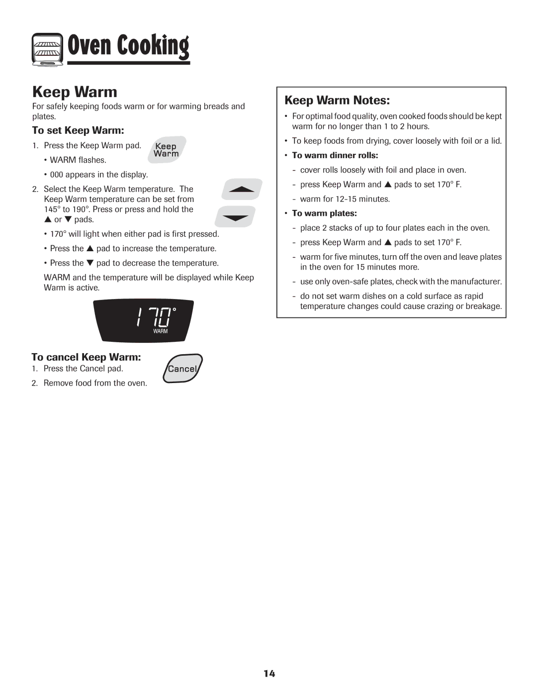 Amana 8113P515-60 manual Keep Warm Notes, To set Keep Warm, To cancel Keep Warm 