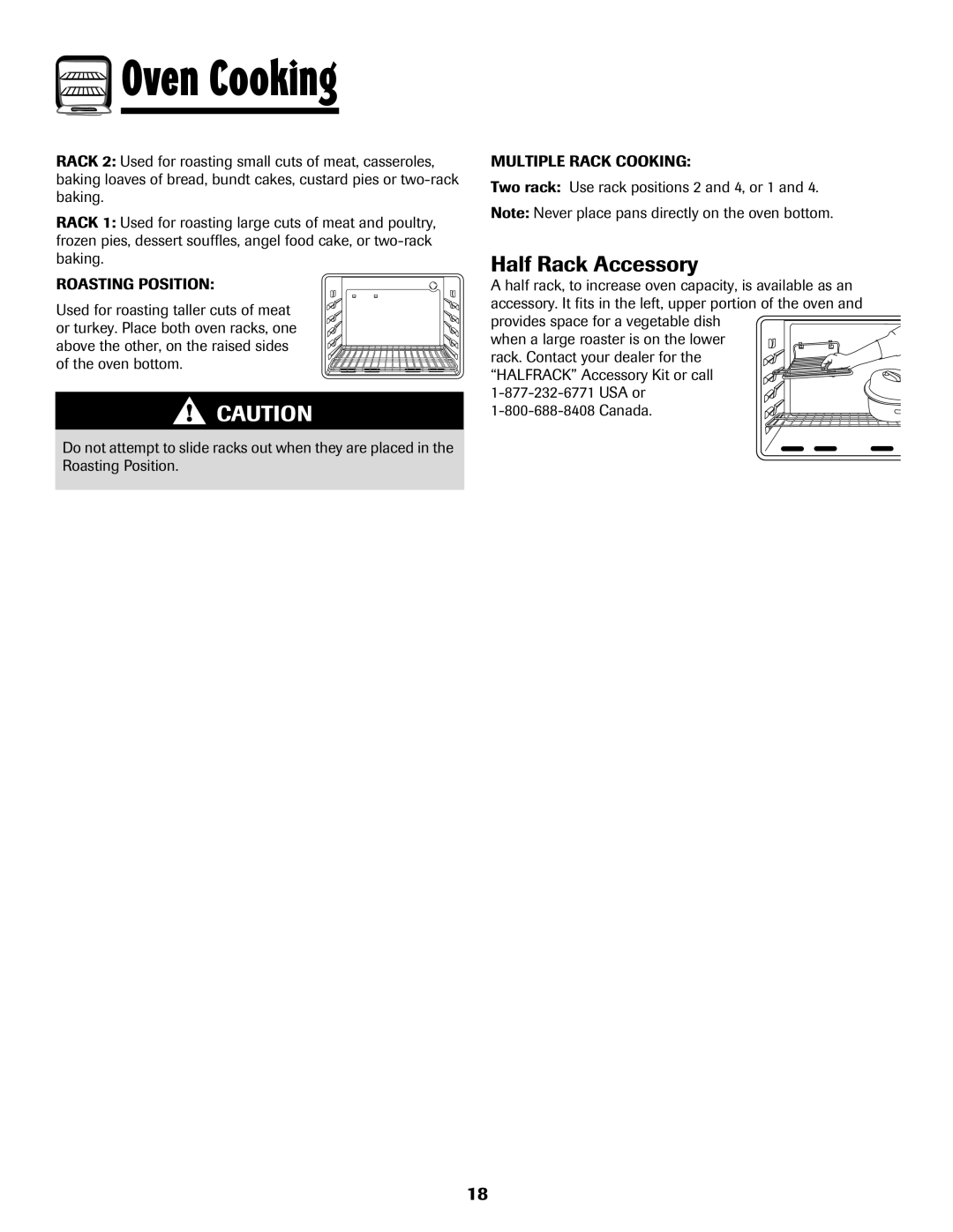 Amana 8113P515-60 manual Half Rack Accessory, Two rack Use rack positions 2 and 4, or 1 