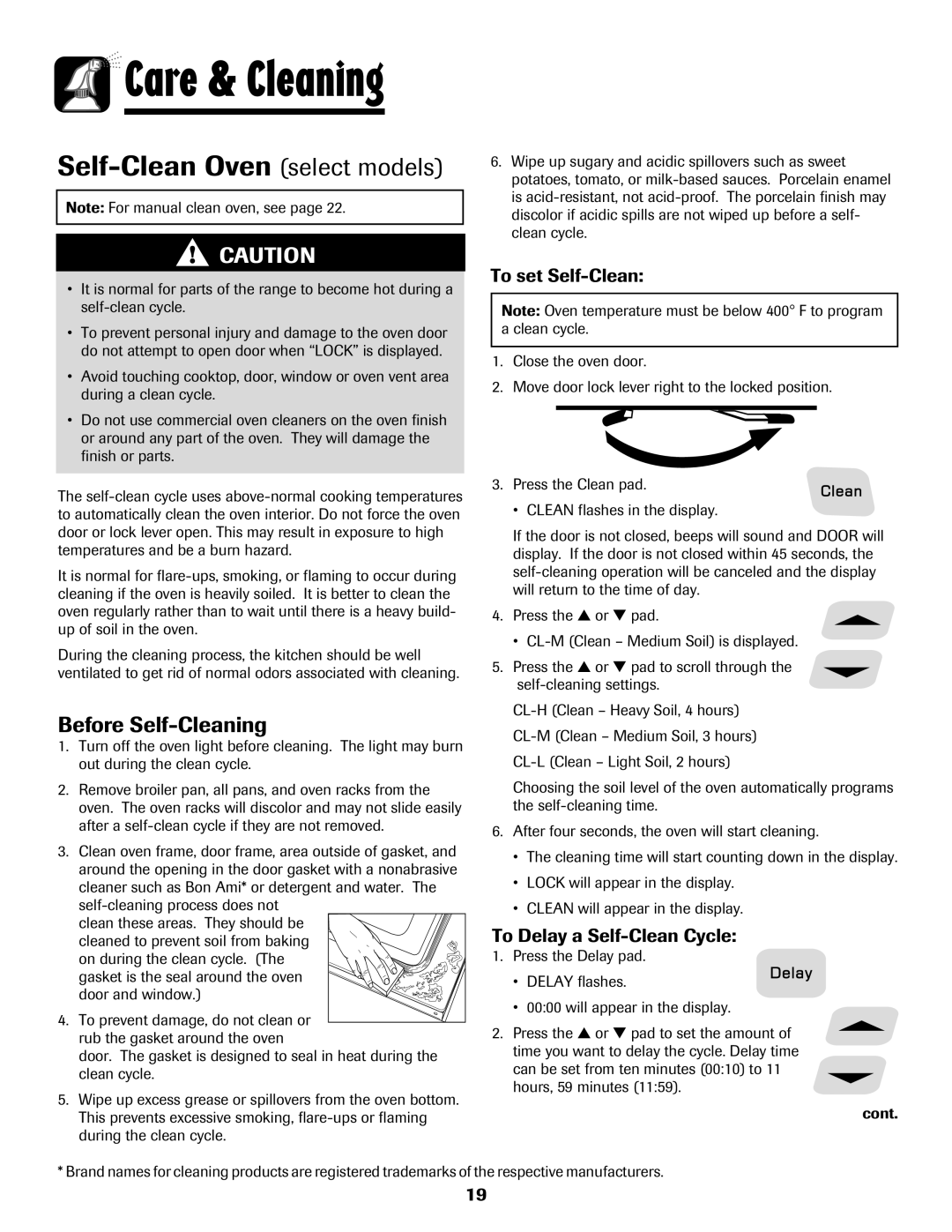 Amana 8113P515-60 manual Before Self-Cleaning, To set Self-Clean, To Delay a Self-Clean Cycle 