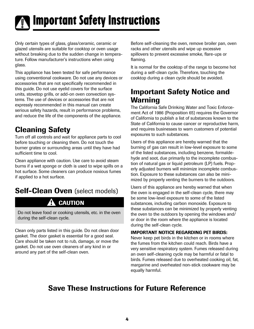 Amana 8113P515-60 manual Cleaning Safety, Self-Clean Oven select models, Important Safety Notice and Warning 