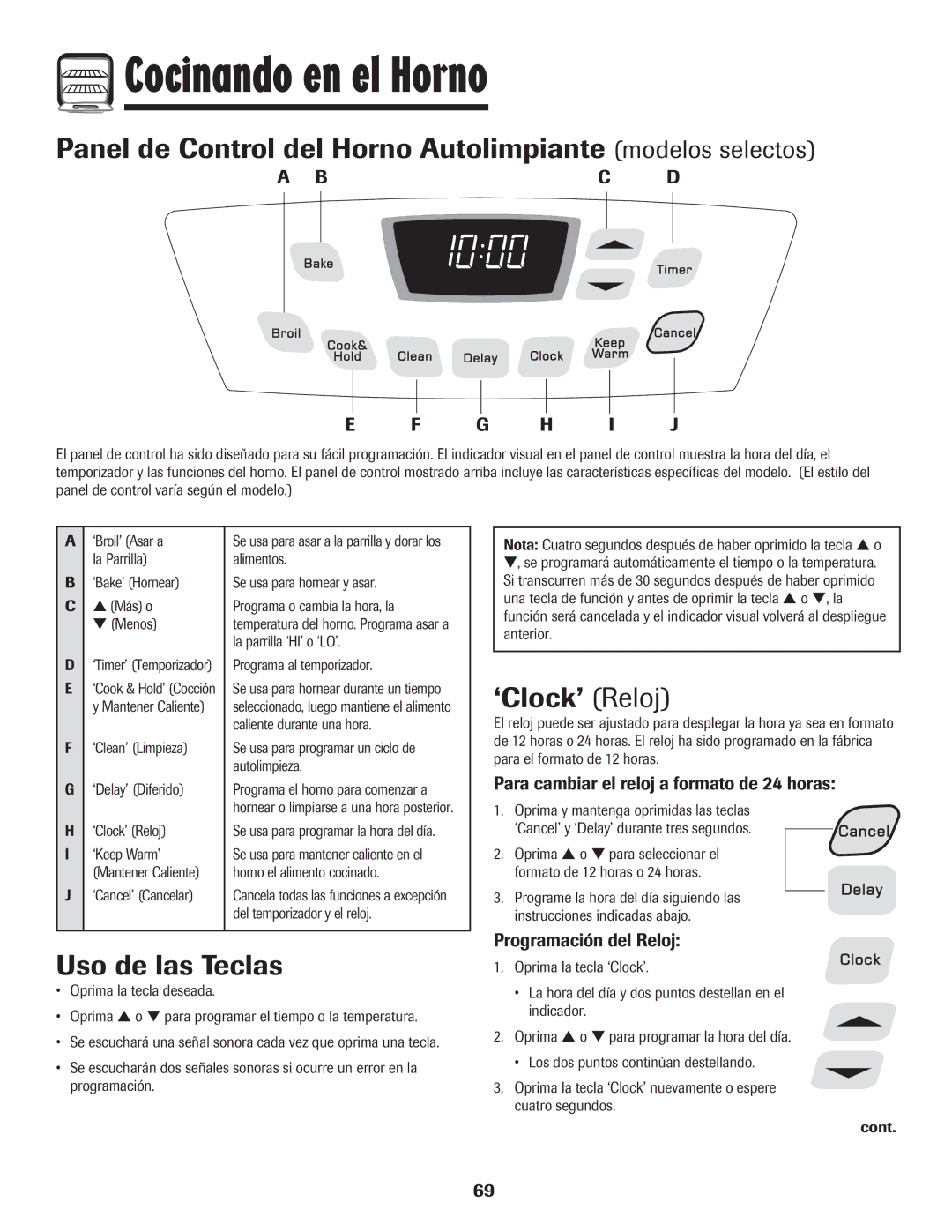 Amana 8113P515-60 manual Panel de Control del Horno Autolimpiante modelos selectos, ‘Clock’ Reloj, Programación del Reloj 