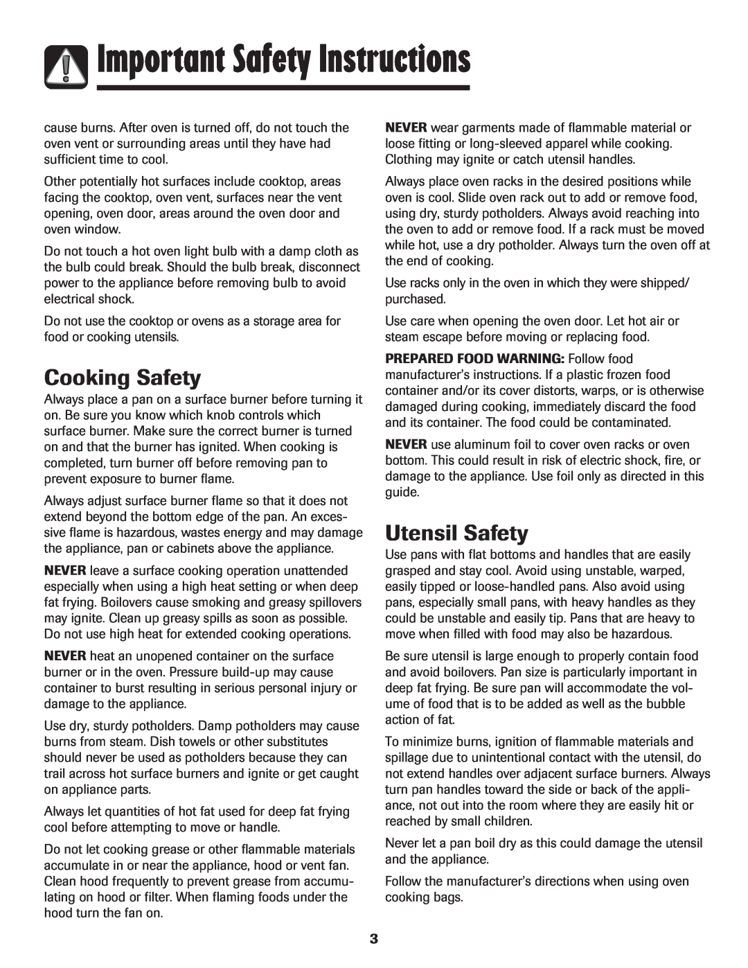 Amana 8113P515-60 manual Cooking Safety, Utensil Safety, Important Safety Instructions 