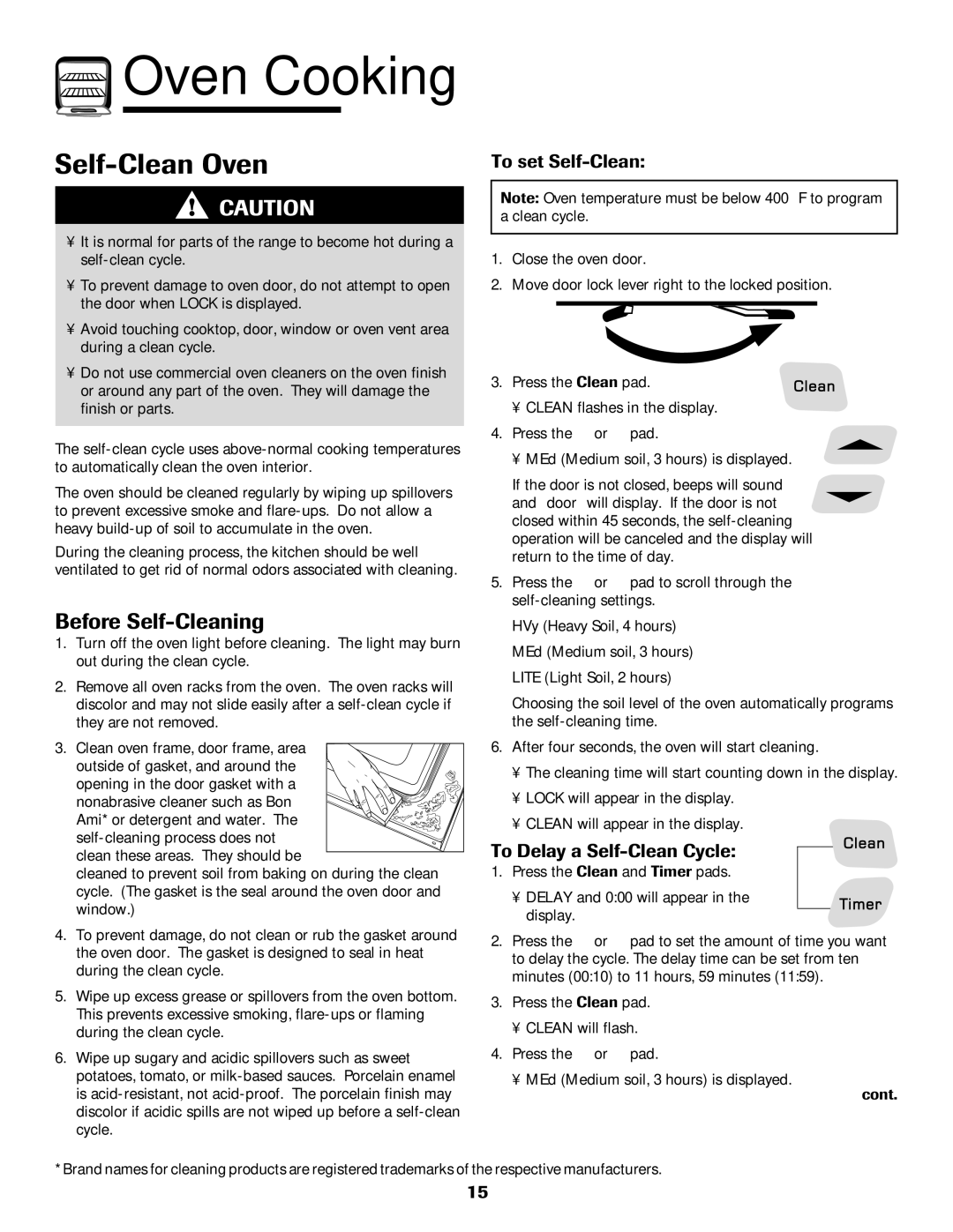 Amana 8113P550-60 manual Before Self-Cleaning, To set Self-Clean, To Delay a Self-Clean Cycle 