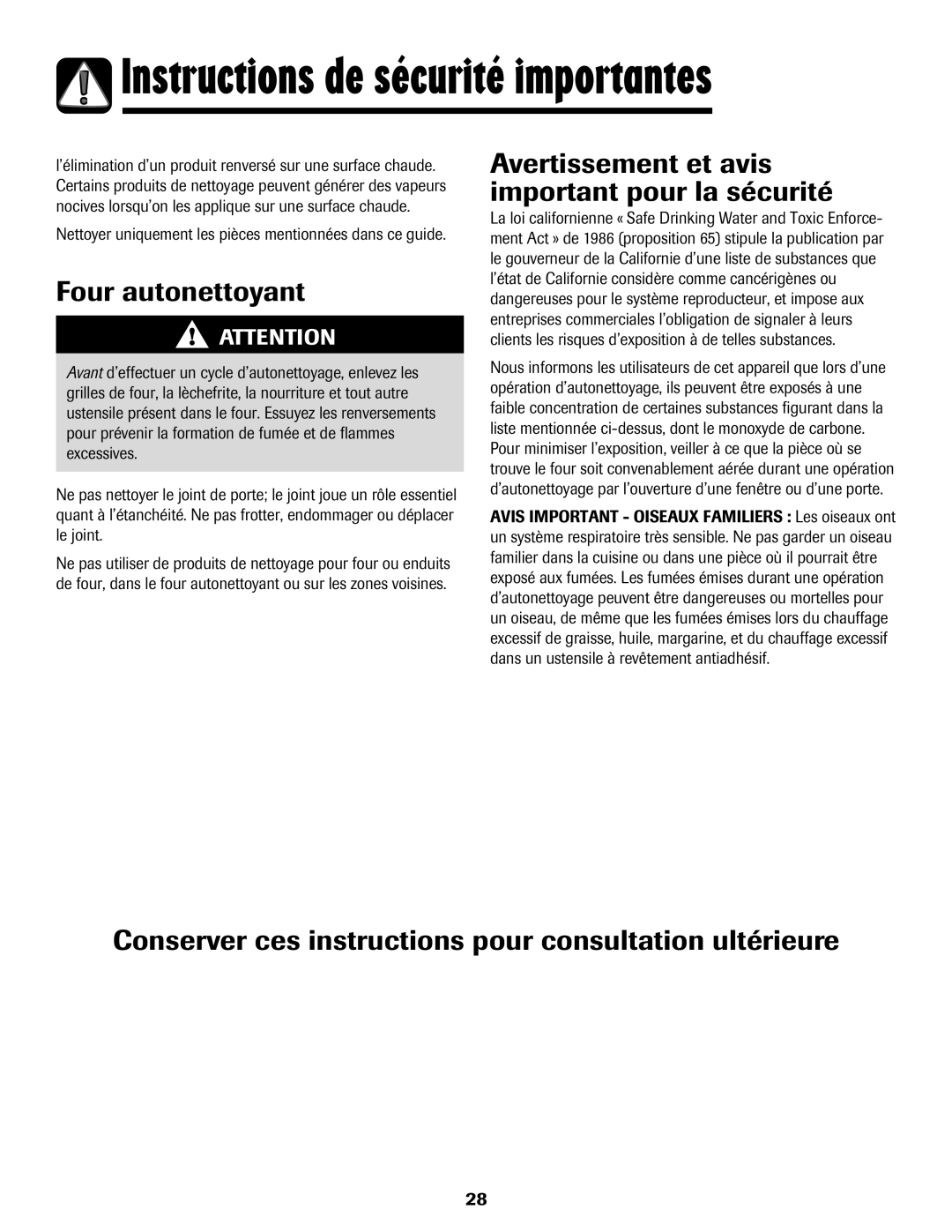 Amana 8113P550-60 manual Four autonettoyant, Avertissement et avis important pour la sécurité 