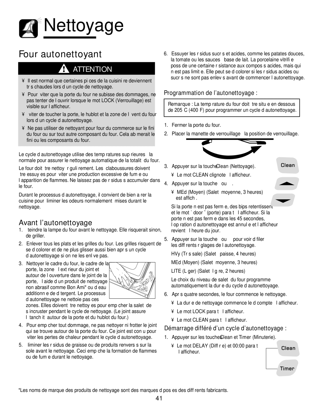 Amana 8113P550-60 manual Nettoyage, Avant l’autonettoyage, Programmation de l’autonettoyage 