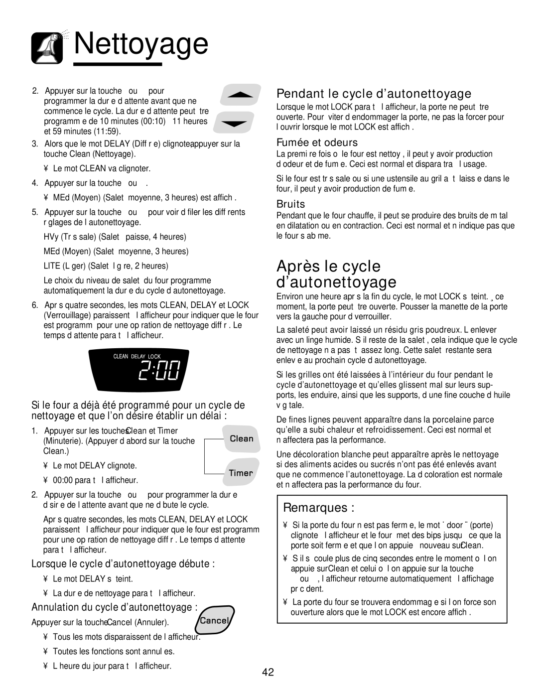 Amana 8113P550-60 manual Après le cycle d’autonettoyage, Pendant le cycle d’autonettoyage, Remarques 