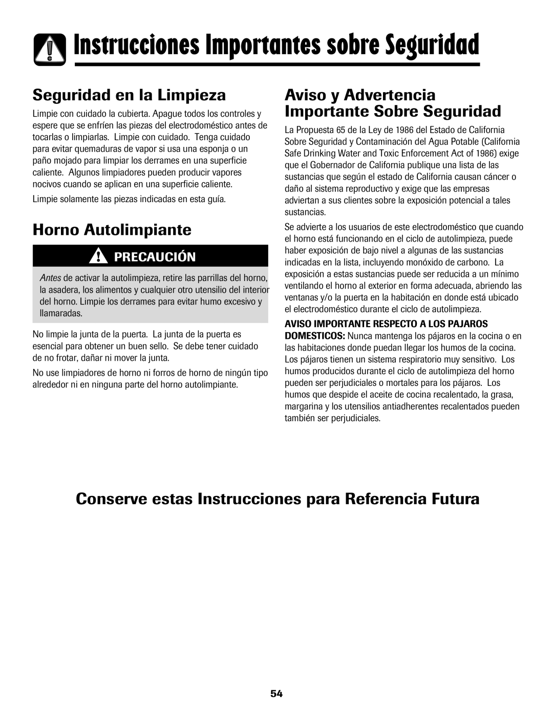 Amana 8113P550-60 manual Seguridad en la Limpieza, Horno Autolimpiante, Aviso y Advertencia Importante Sobre Seguridad 