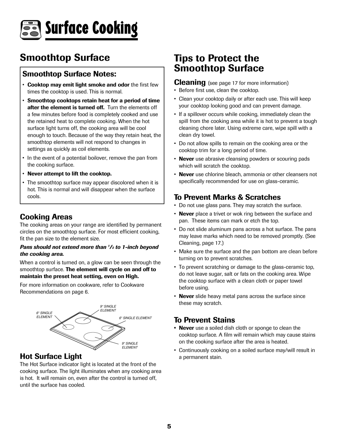 Amana 8113P550-60 manual Tips to Protect Smoothtop Surface 