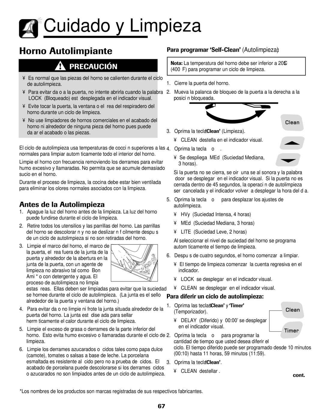 Amana 8113P550-60 Antes de la Autolimpieza, Para programar ‘Self-Clean’ Autolimpieza, Proceso de autolimpieza no limpia 