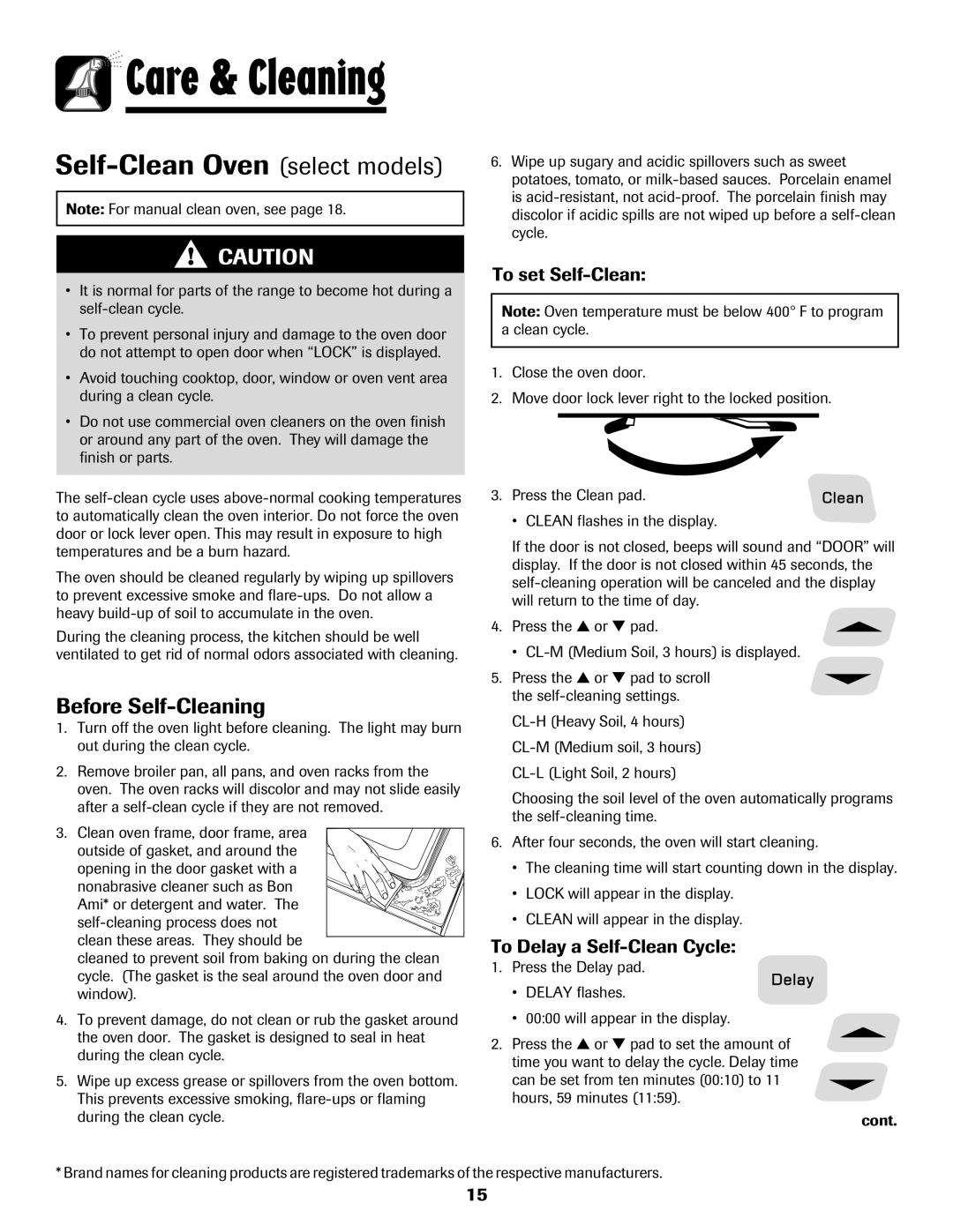 Amana 8113P595-60 manual Before Self-Cleaning, To set Self-Clean, To Delay a Self-Clean Cycle 