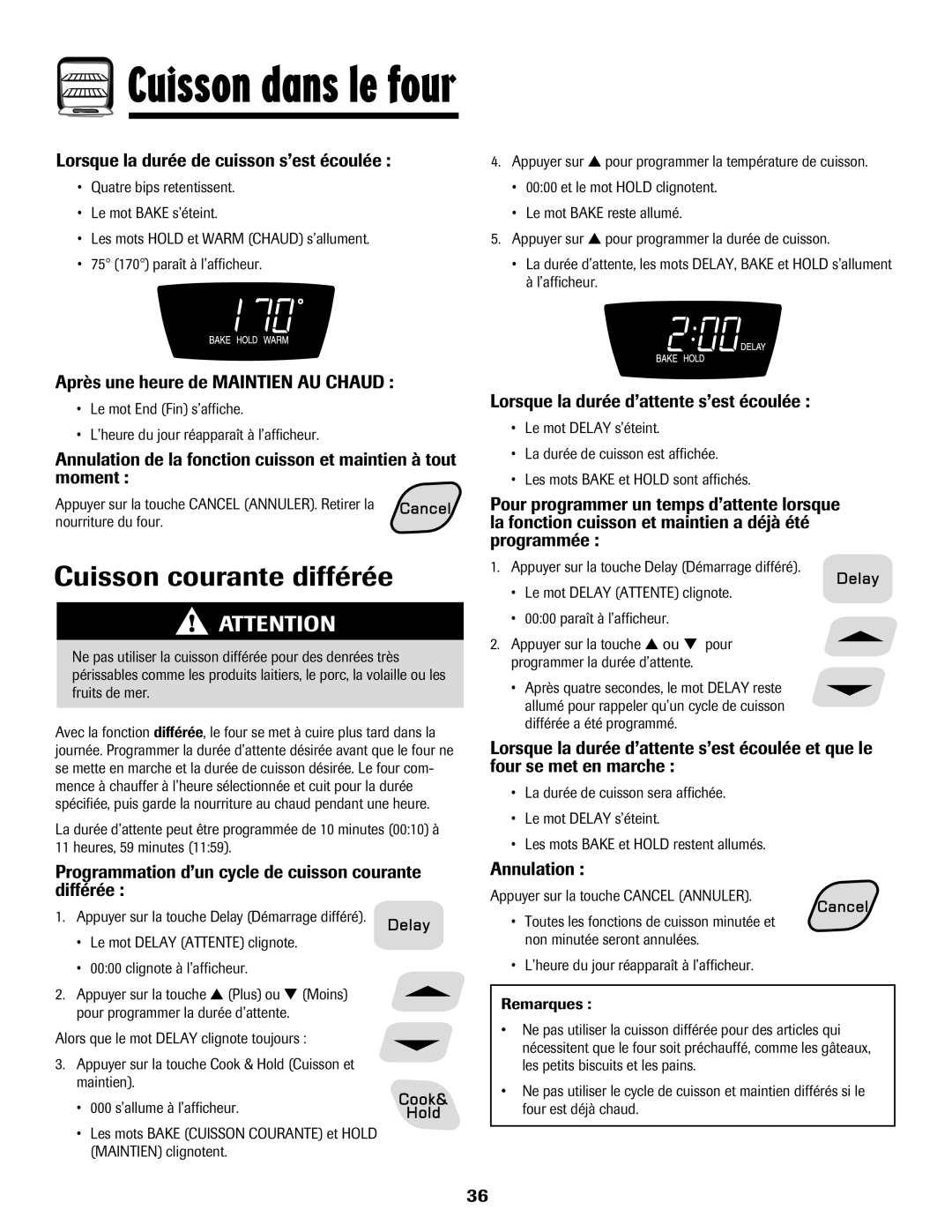 Amana 8113P595-60 manual Cuisson courante différée 