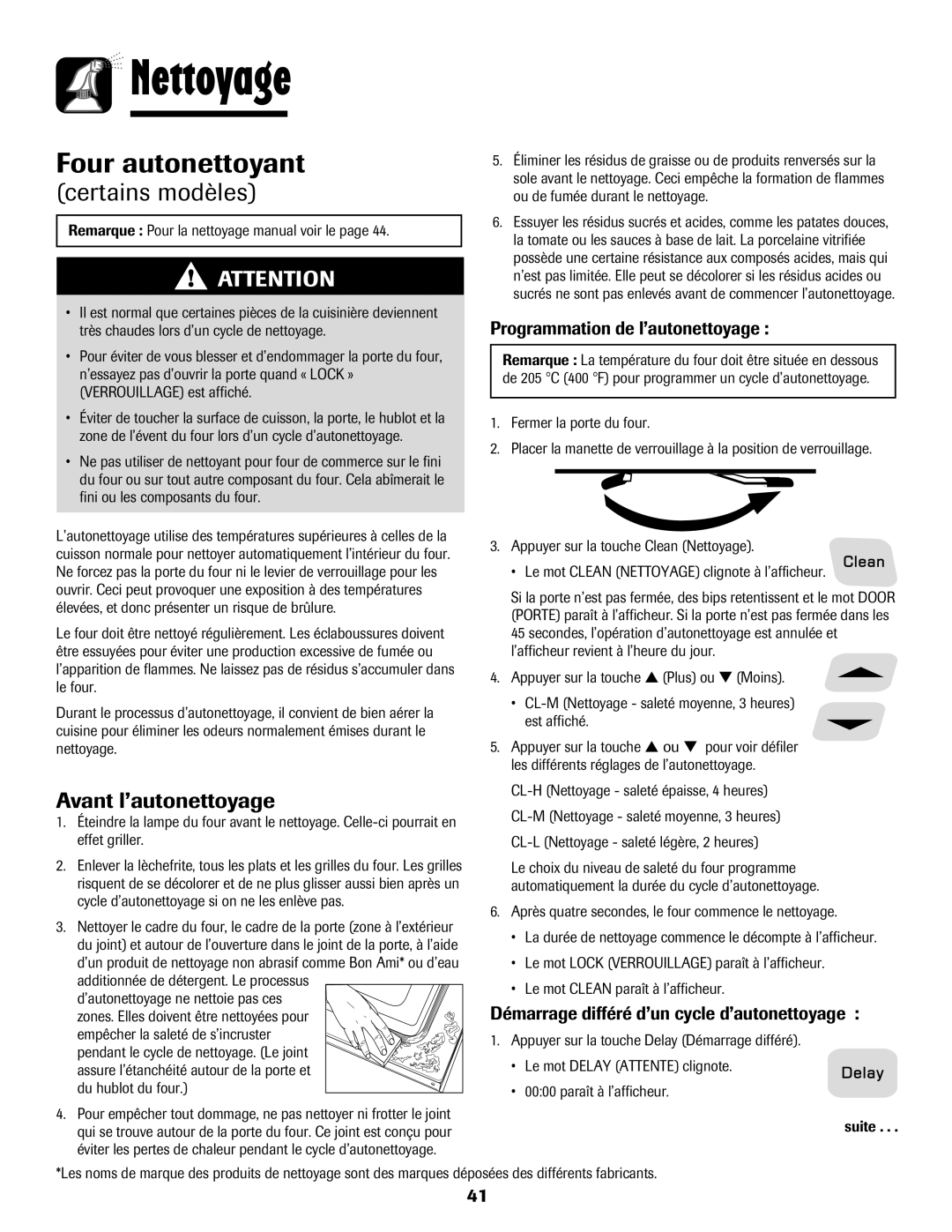 Amana 8113P595-60 Nettoyage, Avant l’autonettoyage, Programmation de l’autonettoyage, ’autonettoyage ne nettoie pas ces 