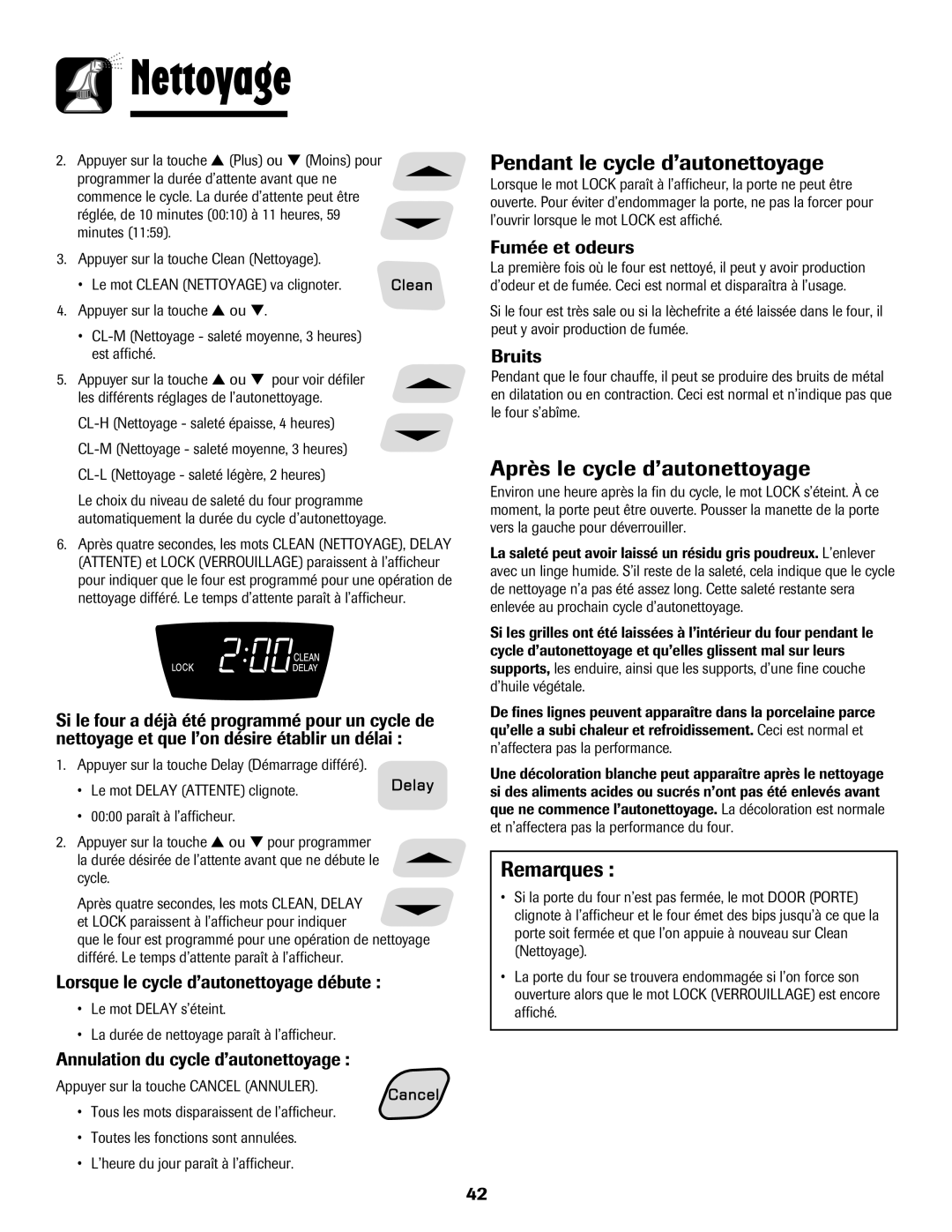 Amana 8113P595-60 manual Pendant le cycle d’autonettoyage, Après le cycle d’autonettoyage 