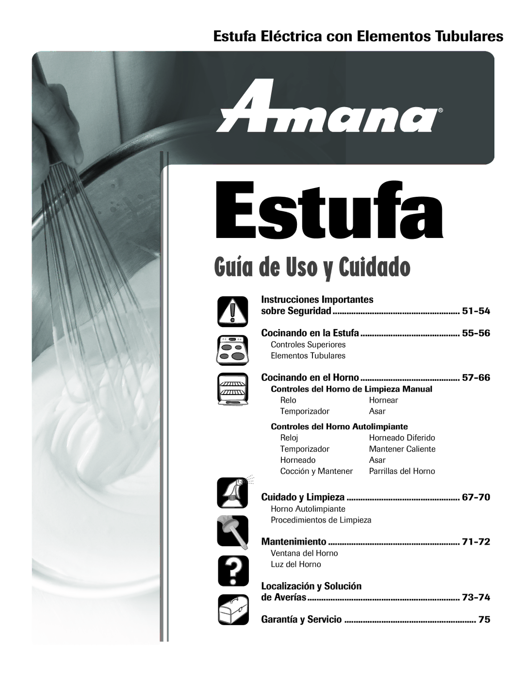 Amana 8113P595-60 manual Estufa Eléctrica con Elementos Tubulares 