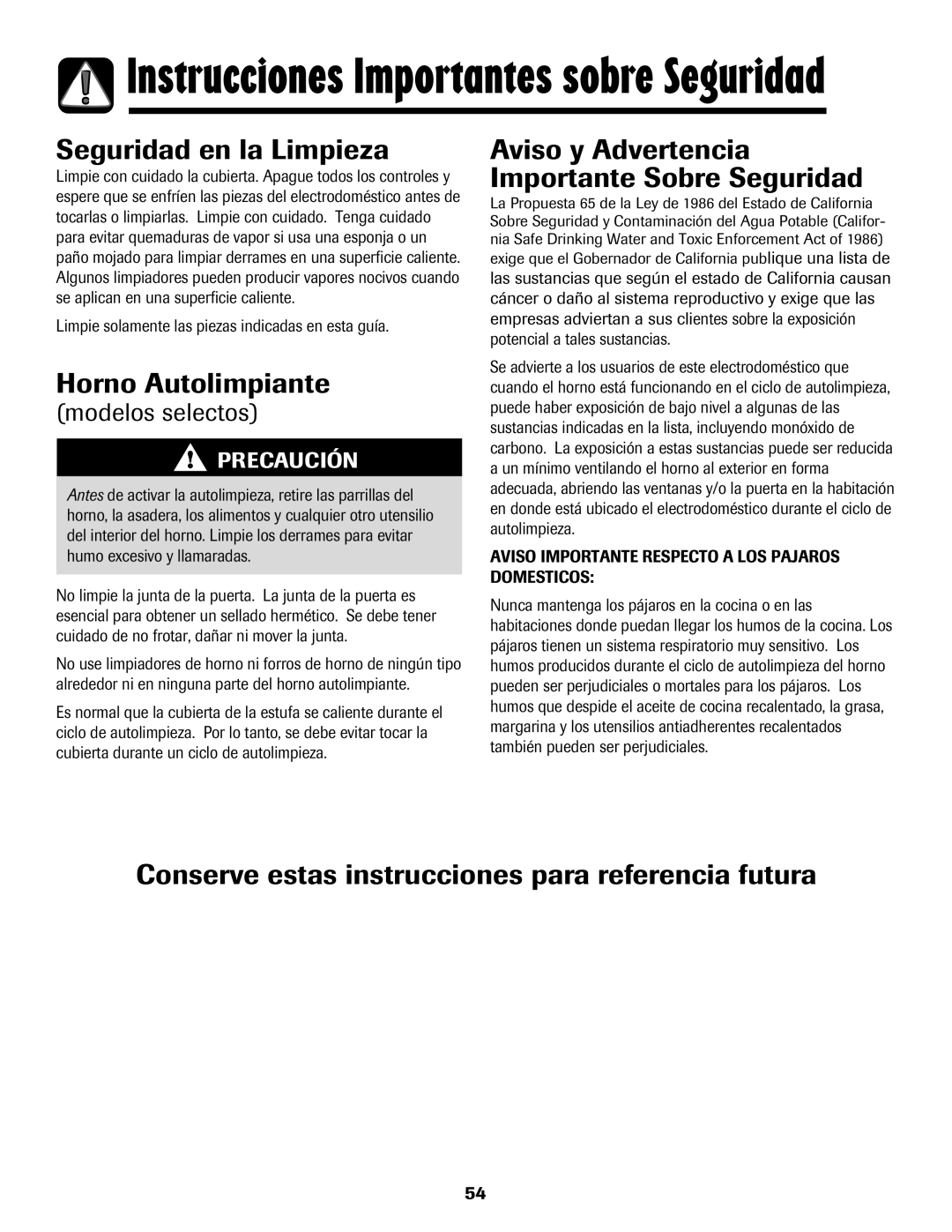 Amana 8113P595-60 manual Seguridad en la Limpieza, Horno Autolimpiante, Aviso y Advertencia Importante Sobre Seguridad 