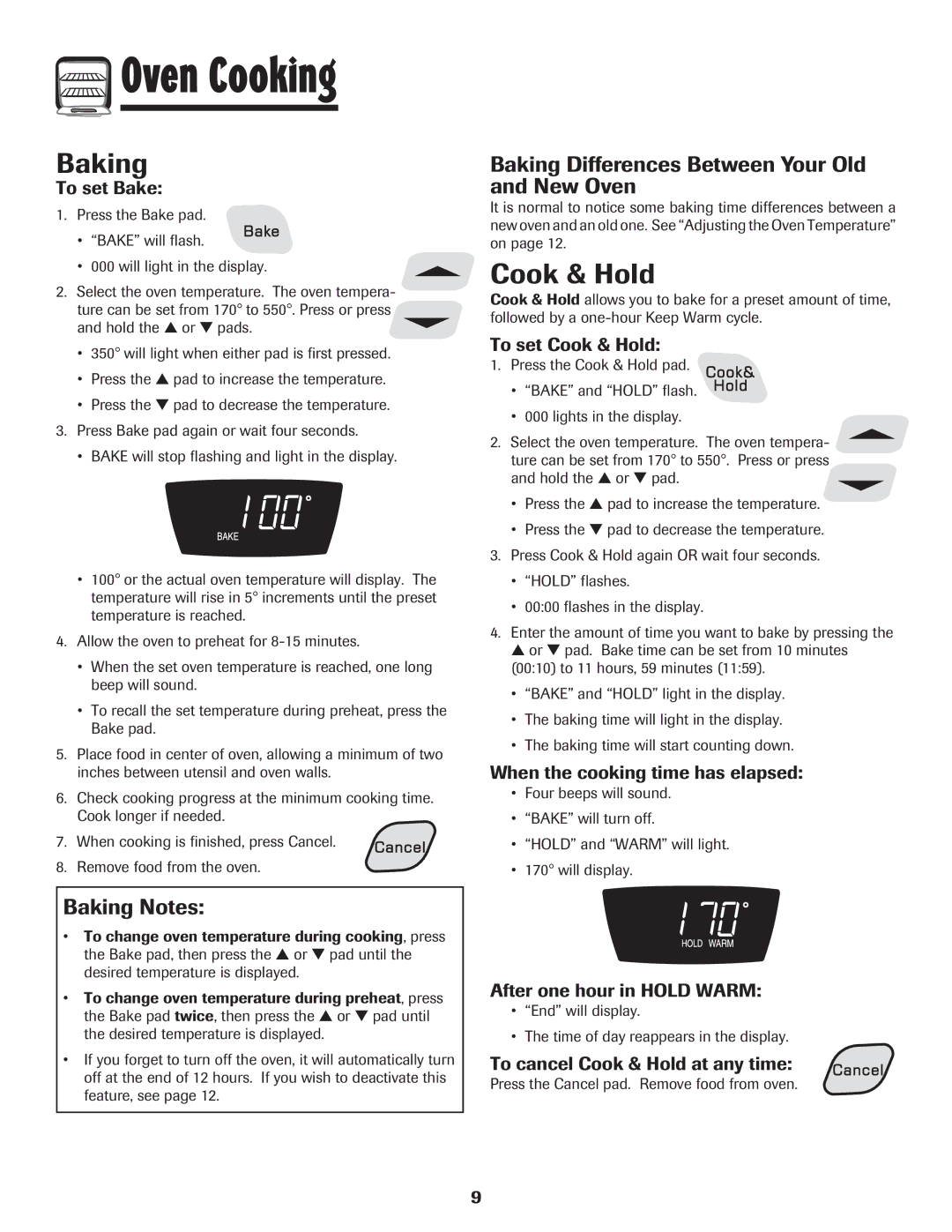 Amana 8113P596-60 Cook & Hold, Baking Differences Between Your Old and New Oven, Baking Notes 